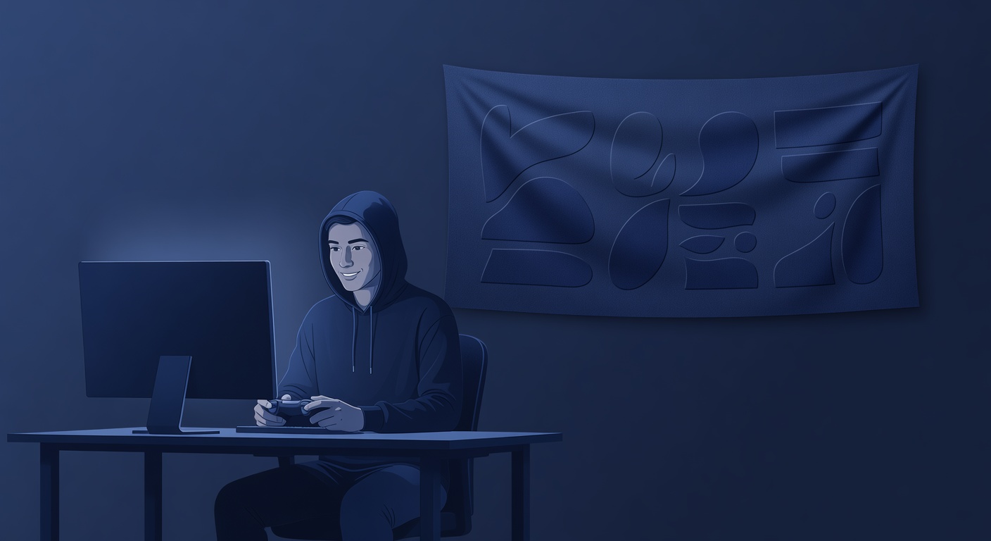 Responsible gaming awareness illustration with calm dark navy color palette